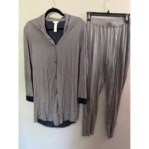 Hanro‎ of Switzerland Geometric Modal Pajama Set S/XS Navy Blue White Longline